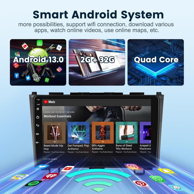 Podofo راديو سيارة أندرويد لهوندا CRV 2007-2011 مع كار بلاي/أندرويد أوتو لاسلكي مع نظام تحديد المواقع GPS واي فاي، شاشة تعمل باللمس 9 بوصة، راديو بلوتوث للسيارة يدعم USB - Image 4